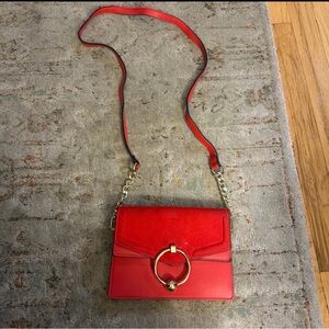 Red Crossbody Bag with Gold Accent
